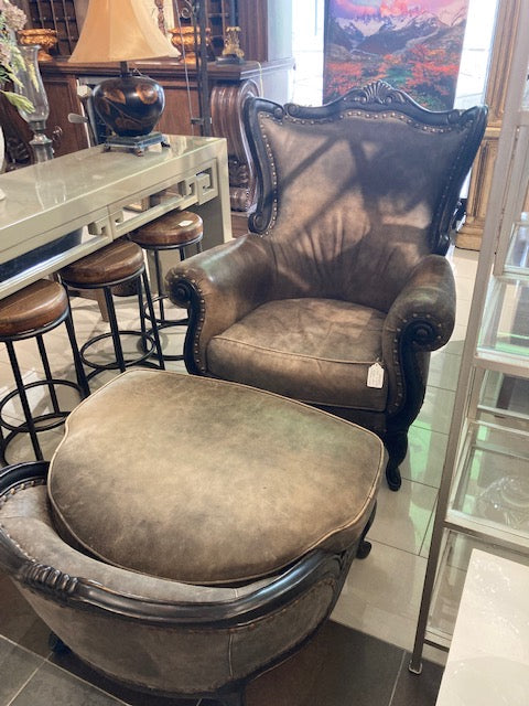 Leather Chair and Ottoman