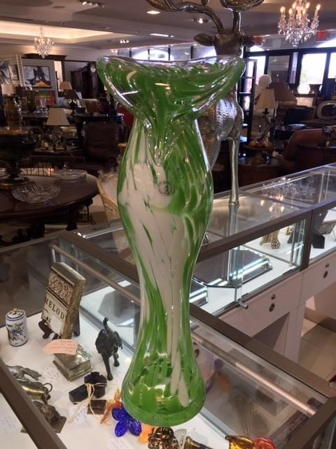 Green Art Glass Vase Made in Poland - Sold