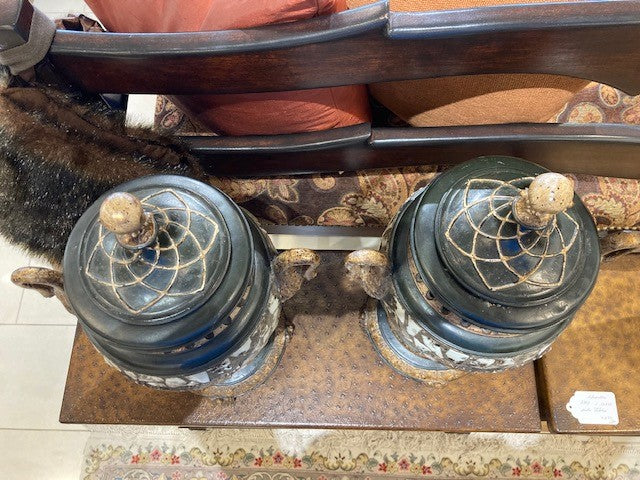 Pair of  Old World Jars with Lids