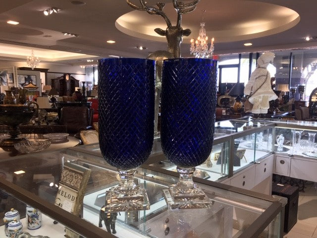 2 Sapphire Blue Crystal Vases. $299.00 for the pair - Sold Out of Stock