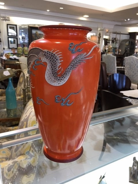 Orange Asian Vase with Dragon - Sold