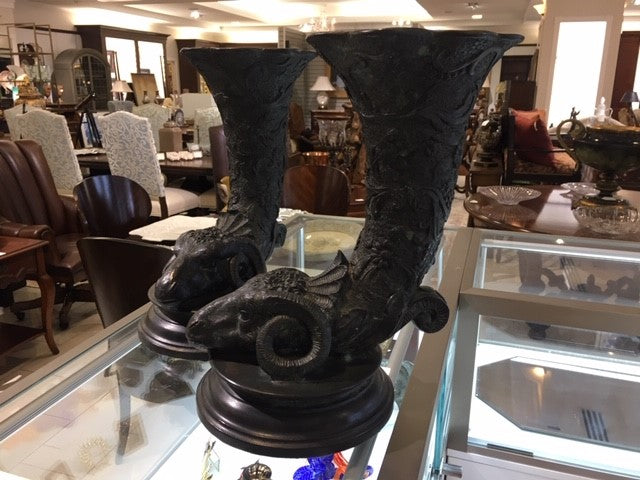 Pair of Maitland Smith Rams Head Urns