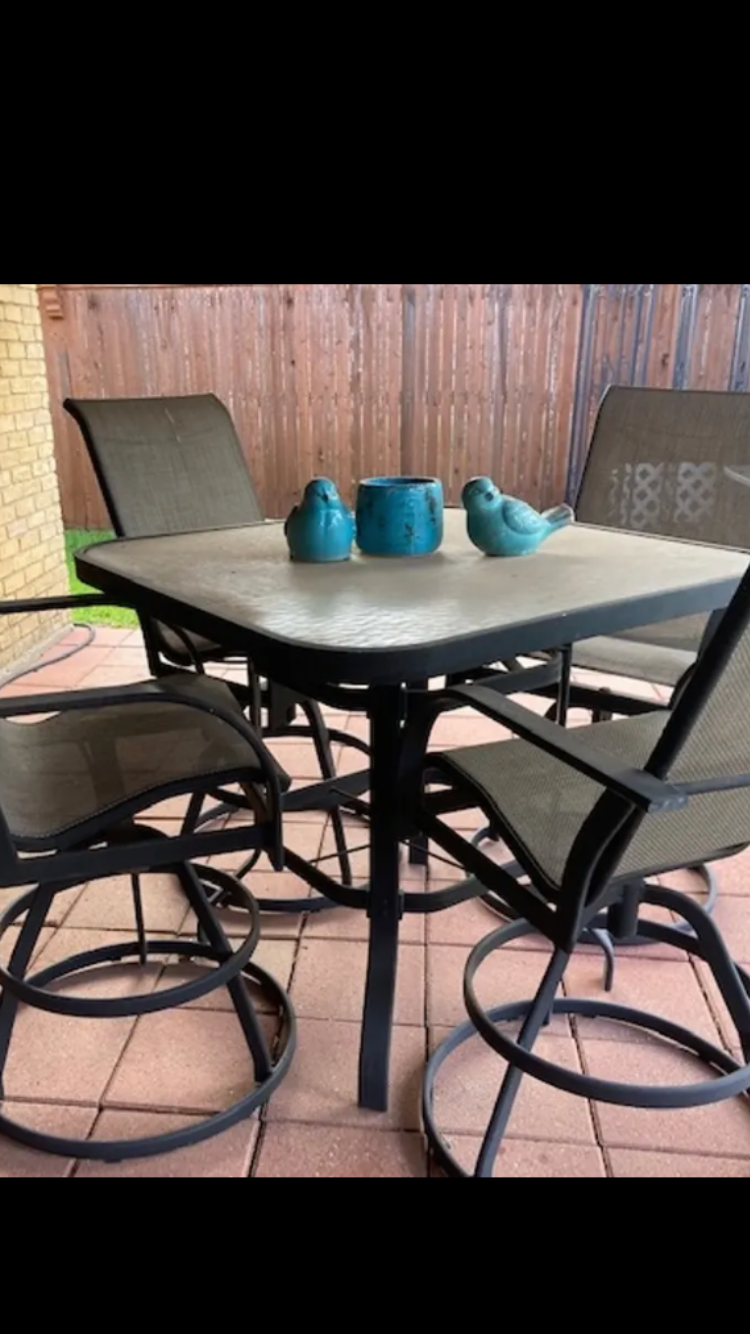 Bistro Table and Four Barstools for the Patio or by the Pool